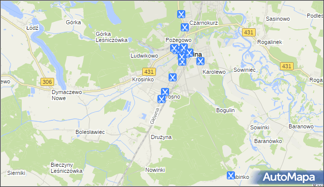 mapa Krosno gmina Mosina, Krosno gmina Mosina na mapie Targeo