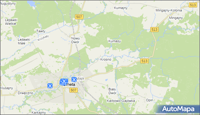mapa Krosno gmina Orneta, Krosno gmina Orneta na mapie Targeo