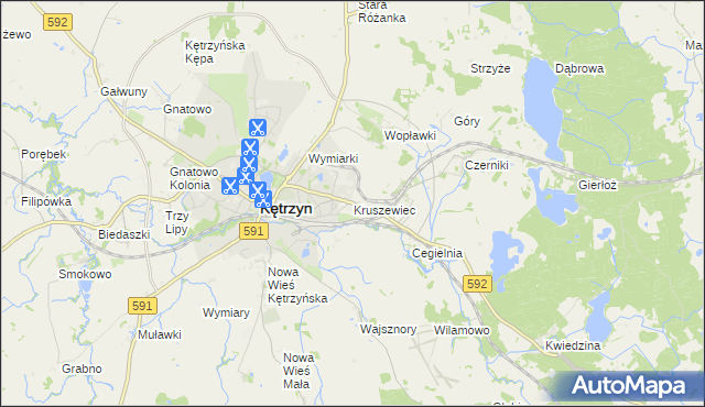 mapa Kruszewiec gmina Kętrzyn, Kruszewiec gmina Kętrzyn na mapie Targeo