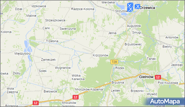 mapa Krzczonów gmina Drzewica, Krzczonów gmina Drzewica na mapie Targeo