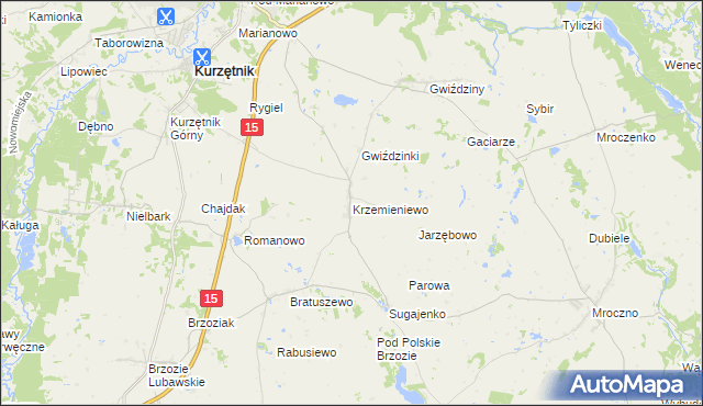 mapa Krzemieniewo gmina Kurzętnik, Krzemieniewo gmina Kurzętnik na mapie Targeo