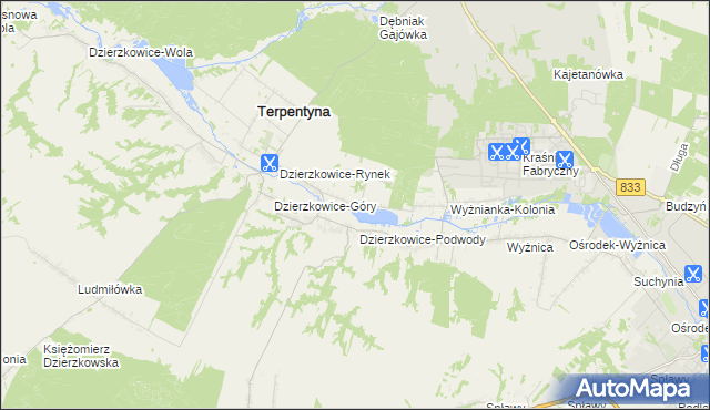 mapa Krzywie gmina Dzierzkowice, Krzywie gmina Dzierzkowice na mapie Targeo