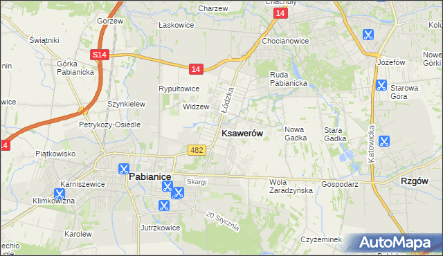 mapa Ksawerów powiat pabianicki, Ksawerów powiat pabianicki na mapie Targeo