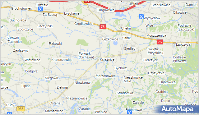 mapa Książnice gmina Gdów, Książnice gmina Gdów na mapie Targeo