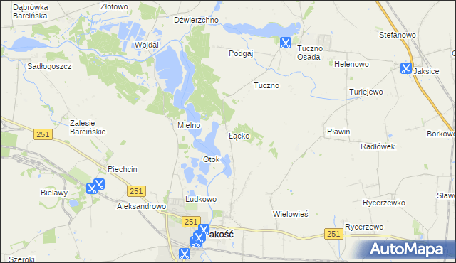 mapa Łącko gmina Pakość, Łącko gmina Pakość na mapie Targeo