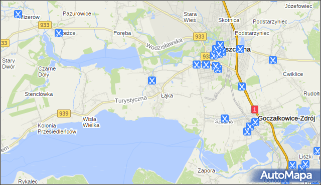 mapa Łąka gmina Pszczyna, Łąka gmina Pszczyna na mapie Targeo