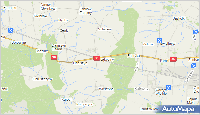 mapa Łąkociny, Łąkociny na mapie Targeo