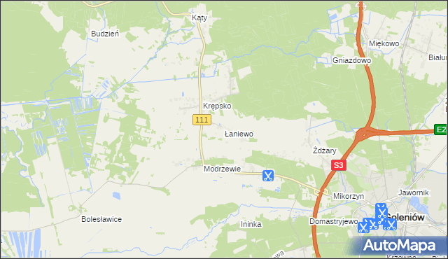mapa Łaniewo gmina Goleniów, Łaniewo gmina Goleniów na mapie Targeo