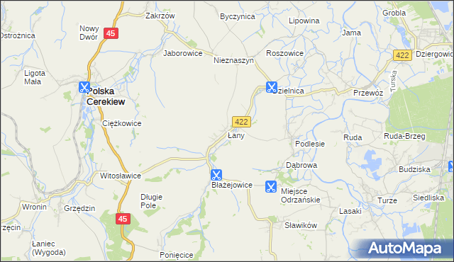 mapa Łany gmina Cisek, Łany gmina Cisek na mapie Targeo