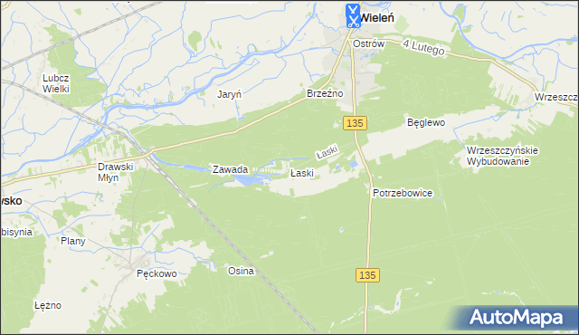 mapa Łaski gmina Wieleń, Łaski gmina Wieleń na mapie Targeo
