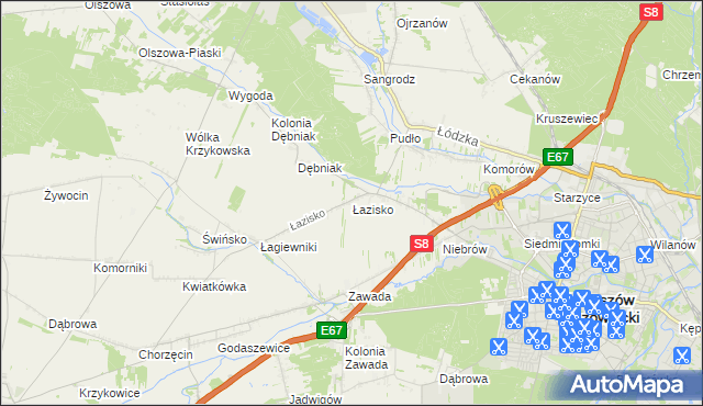 mapa Łazisko gmina Tomaszów Mazowiecki, Łazisko gmina Tomaszów Mazowiecki na mapie Targeo