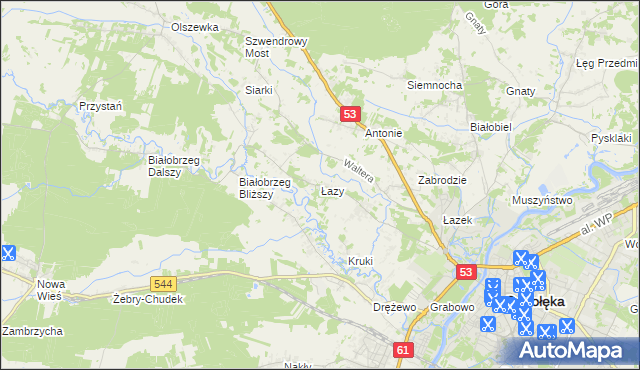 mapa Łazy gmina Olszewo-Borki, Łazy gmina Olszewo-Borki na mapie Targeo