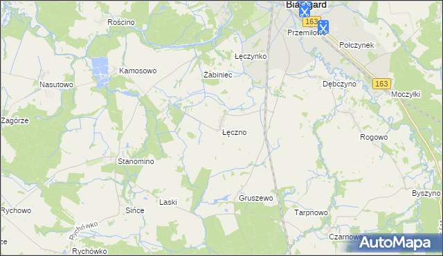 mapa Łęczno gmina Białogard, Łęczno gmina Białogard na mapie Targeo