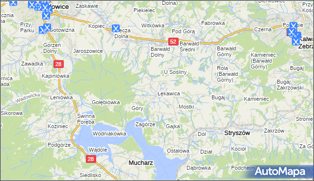 mapa Łękawica gmina Stryszów, Łękawica gmina Stryszów na mapie Targeo