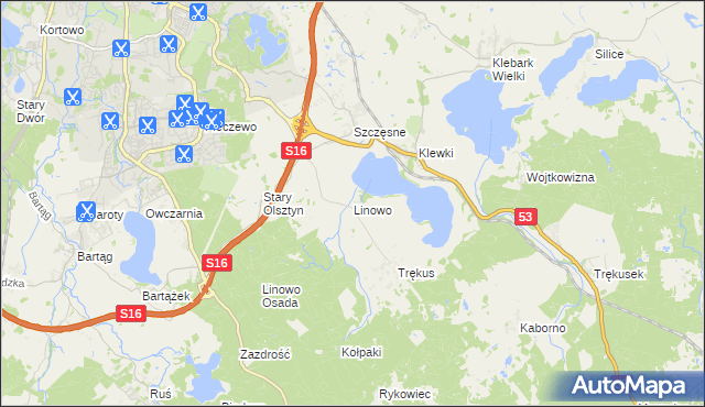 mapa Linowo gmina Purda, Linowo gmina Purda na mapie Targeo