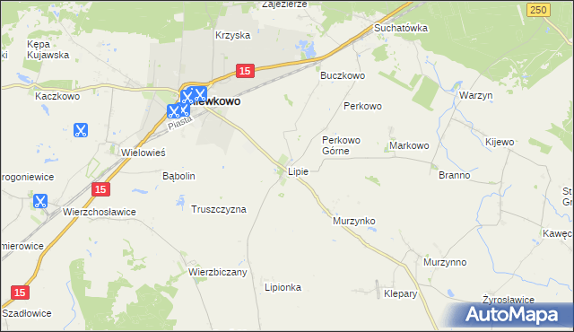 mapa Lipie gmina Gniewkowo, Lipie gmina Gniewkowo na mapie Targeo