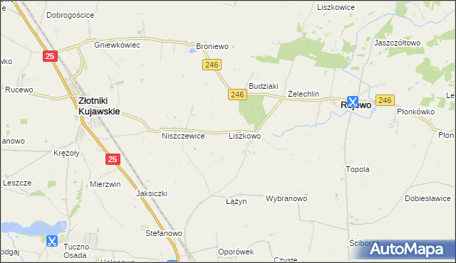 mapa Liszkowo gmina Rojewo, Liszkowo gmina Rojewo na mapie Targeo