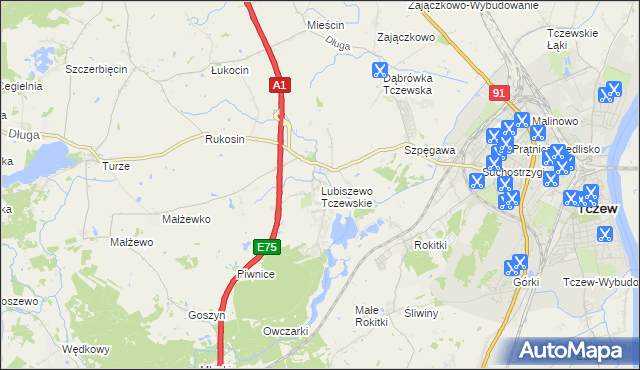 mapa Lubiszewo Tczewskie, Lubiszewo Tczewskie na mapie Targeo