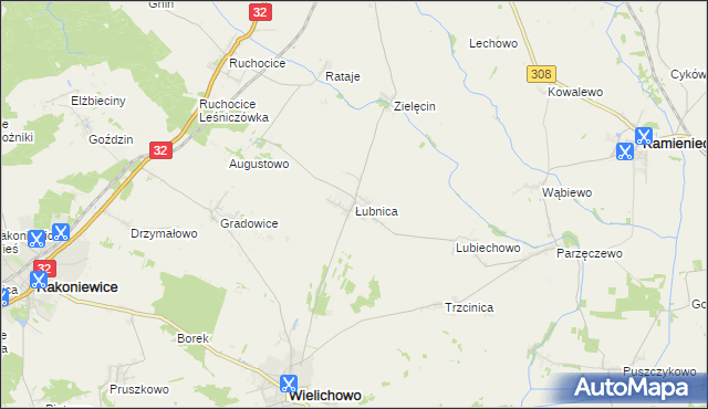 mapa Łubnica gmina Wielichowo, Łubnica gmina Wielichowo na mapie Targeo