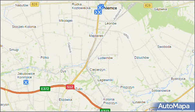 mapa Ludwinów gmina Niemce, Ludwinów gmina Niemce na mapie Targeo