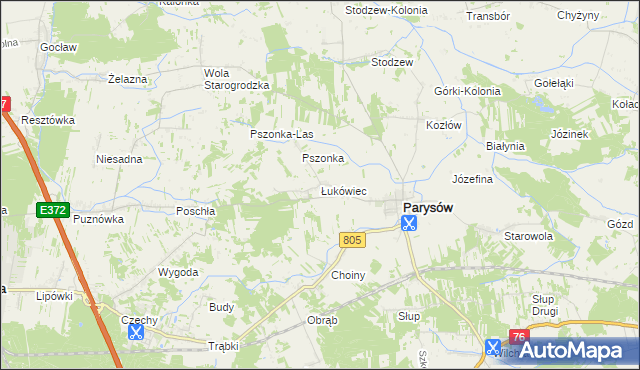 mapa Łukówiec gmina Parysów, Łukówiec gmina Parysów na mapie Targeo