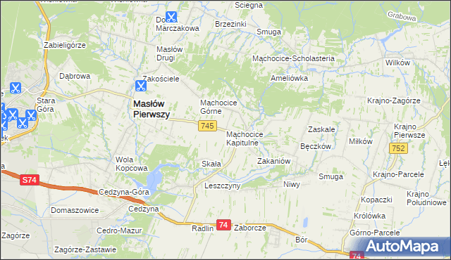 mapa Mąchocice Kapitulne, Mąchocice Kapitulne na mapie Targeo