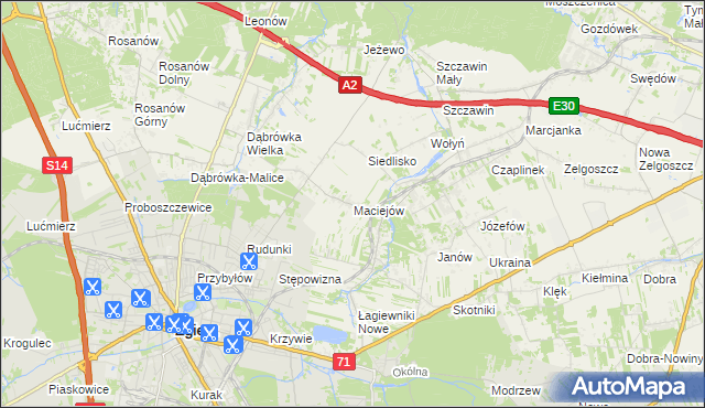 mapa Maciejów gmina Zgierz, Maciejów gmina Zgierz na mapie Targeo