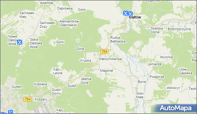 mapa Maksymilianów gmina Bałtów, Maksymilianów gmina Bałtów na mapie Targeo