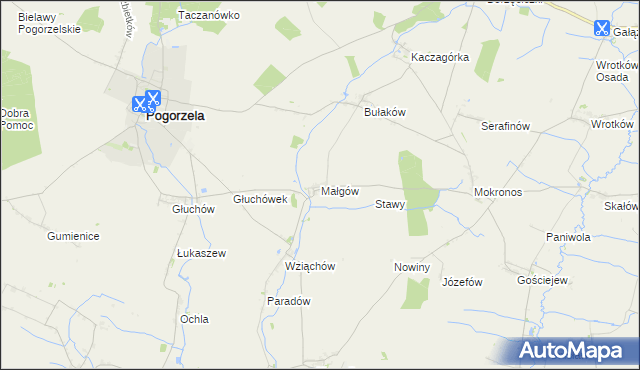 mapa Małgów gmina Pogorzela, Małgów gmina Pogorzela na mapie Targeo