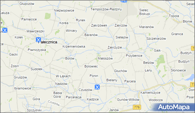 mapa Małoszów gmina Skalbmierz, Małoszów gmina Skalbmierz na mapie Targeo