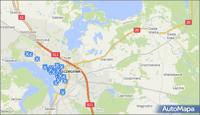 mapa Marcelin gmina Szczecinek, Marcelin gmina Szczecinek na mapie Targeo