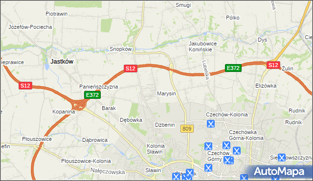 mapa Marysin gmina Jastków, Marysin gmina Jastków na mapie Targeo