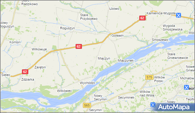 mapa Miączyn gmina Czerwińsk nad Wisłą, Miączyn gmina Czerwińsk nad Wisłą na mapie Targeo