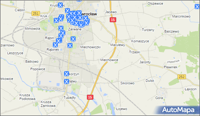 mapa Miechowice gmina Inowrocław, Miechowice gmina Inowrocław na mapie Targeo