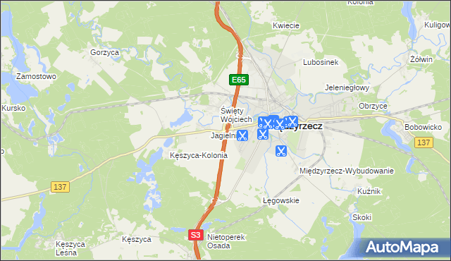 mapa Międzyrzecz powiat międzyrzecki, Międzyrzecz powiat międzyrzecki na mapie Targeo