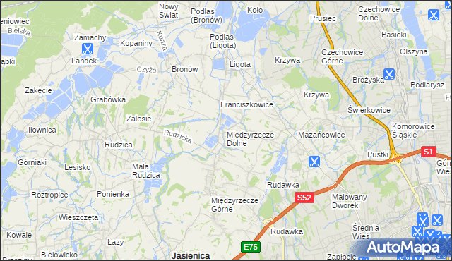 mapa Międzyrzecze Dolne, Międzyrzecze Dolne na mapie Targeo