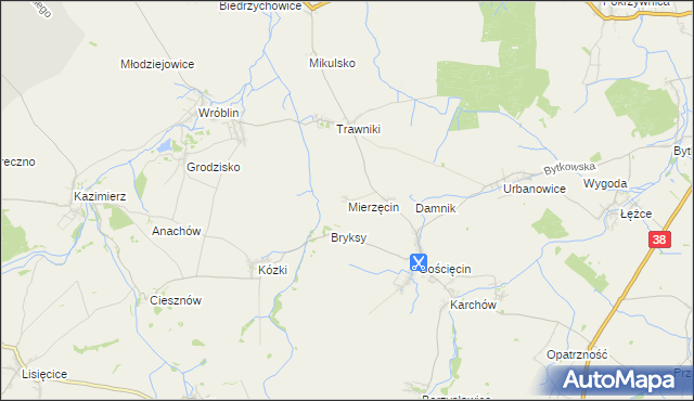 mapa Mierzęcin gmina Pawłowiczki, Mierzęcin gmina Pawłowiczki na mapie Targeo