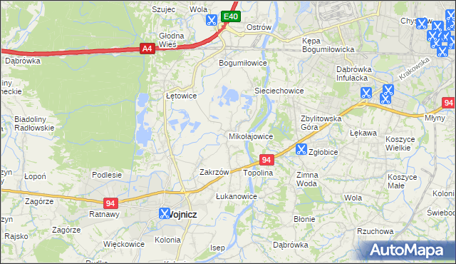 mapa Mikołajowice gmina Wierzchosławice, Mikołajowice gmina Wierzchosławice na mapie Targeo