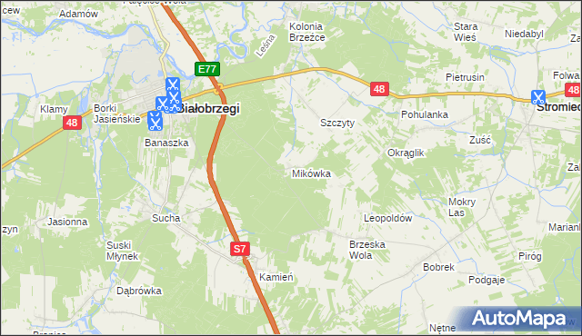 mapa Mikówka gmina Białobrzegi, Mikówka gmina Białobrzegi na mapie Targeo