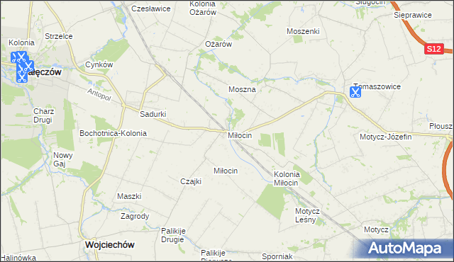 mapa Miłocin gmina Jastków, Miłocin gmina Jastków na mapie Targeo
