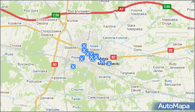 mapa Mińsk Mazowiecki, Mińsk Mazowiecki na mapie Targeo