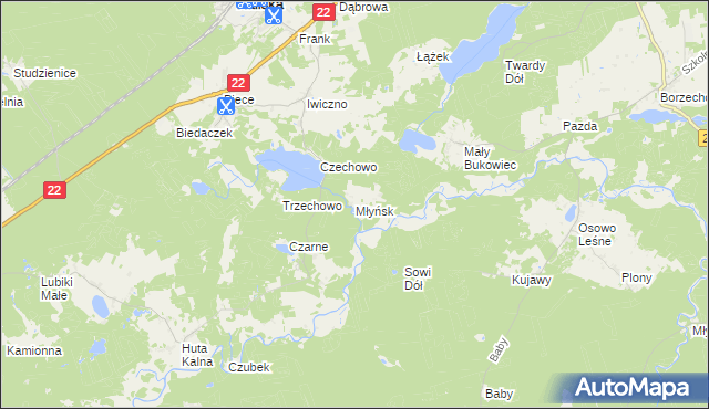 mapa Młyńsk gmina Kaliska, Młyńsk gmina Kaliska na mapie Targeo