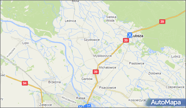 mapa Myśliborzyce gmina Lubsza, Myśliborzyce gmina Lubsza na mapie Targeo