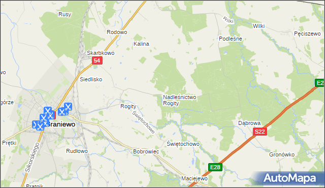 mapa Nadleśnictwo Rogity, Nadleśnictwo Rogity na mapie Targeo