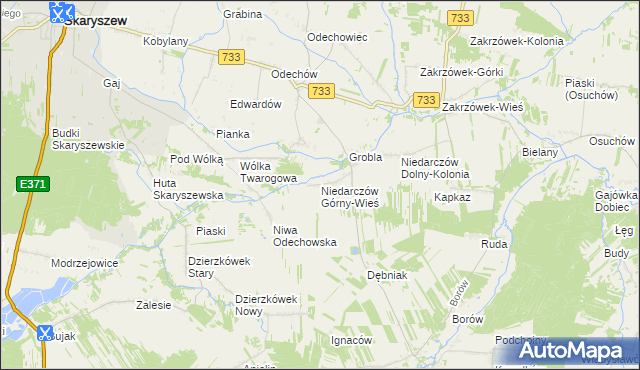 mapa Niedarczów Górny-Wieś, Niedarczów Górny-Wieś na mapie Targeo