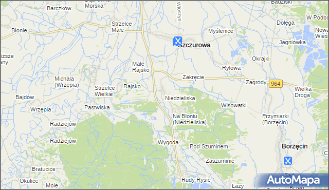 mapa Niedzieliska gmina Szczurowa, Niedzieliska gmina Szczurowa na mapie Targeo
