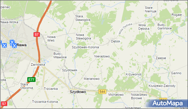 mapa Nieradowo gmina Szydłowo, Nieradowo gmina Szydłowo na mapie Targeo