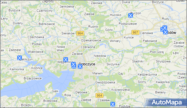 mapa Niezdów gmina Dobczyce, Niezdów gmina Dobczyce na mapie Targeo