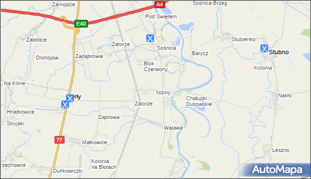 mapa Niziny gmina Orły, Niziny gmina Orły na mapie Targeo