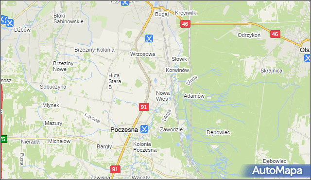 mapa Nowa Wieś gmina Poczesna, Nowa Wieś gmina Poczesna na mapie Targeo